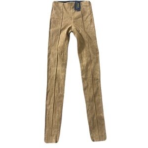 Polo Ralph Lauren Pintucked Lambskin Suede Legging Pants Camel Tan Skinny XS New